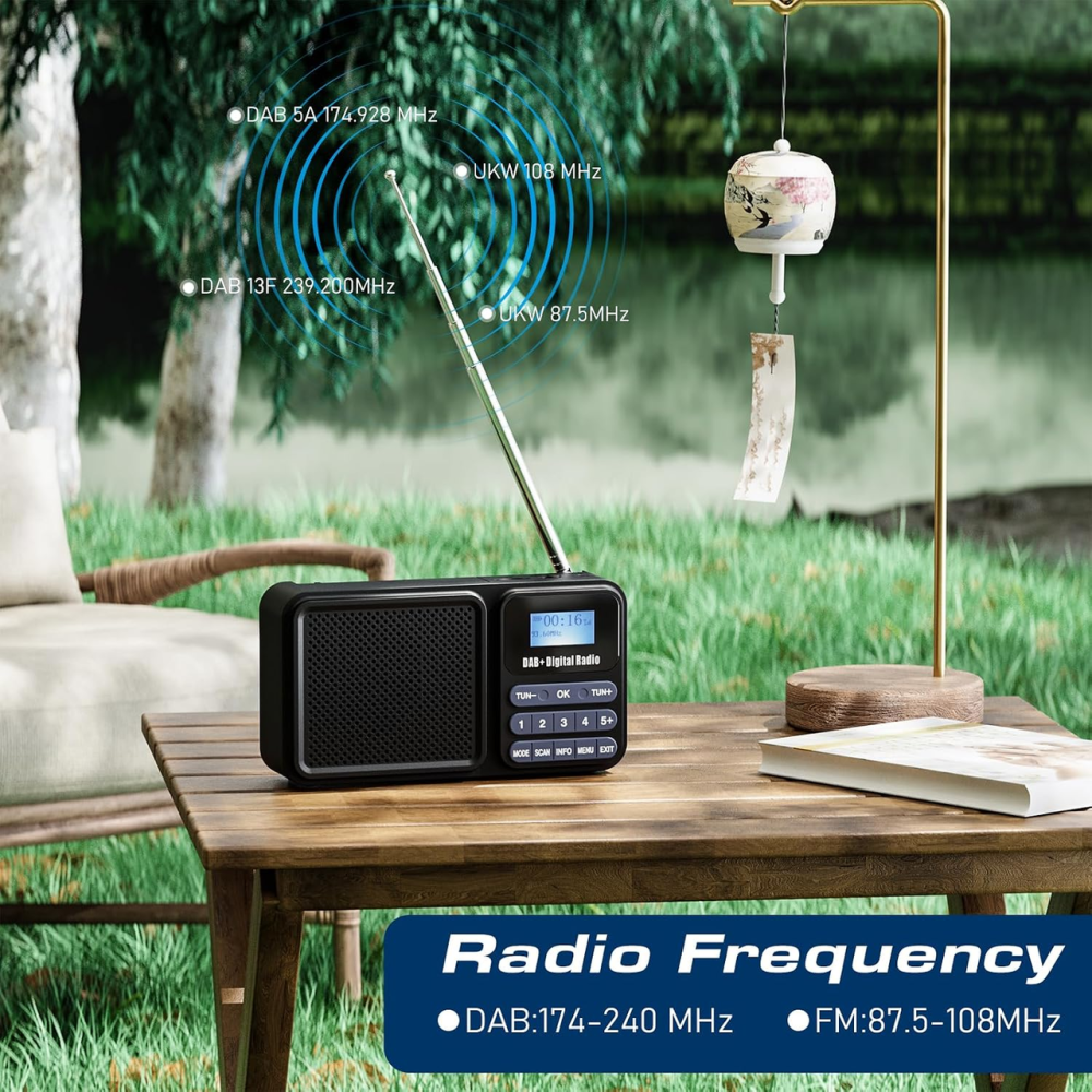 Портативне цифрове радіо Gallypek DAB/DAB+/FM, Bluetooth 5.0, сонячна панель, акумулятор 2200 мАг, USB, 2 будильники, чорне Київ - фото 6