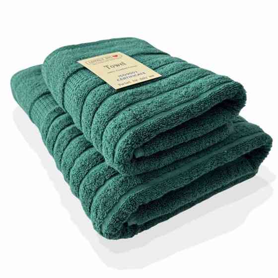 Набор 2 жаккардовых полотенца Lovely Svi для ванной в подарок,70х140 см  50×90 см Oxford Stripe зеленый Киев