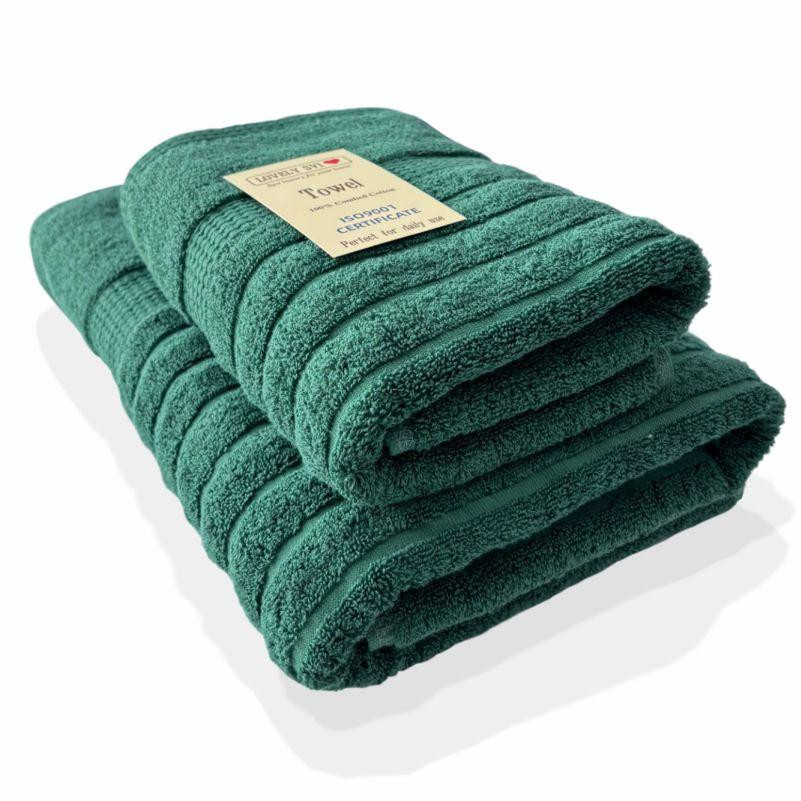 Набор 2 жаккардовых полотенца Lovely Svi для ванной в подарок,70х140 см  50×90 см Oxford Stripe зеленый Киев - изображение 1