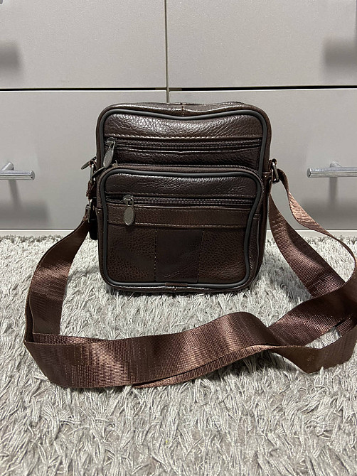 Чоловіча шкіряна сумка через плече коричневого кольору Vintage Київ - фото 6