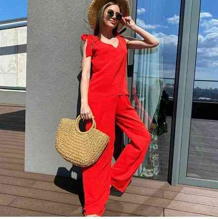 Літній жіночий костюм із широкими штанами "Ясмин" оптом | Норма та батал | Розпродаж моделі Червоний, 44 Київ