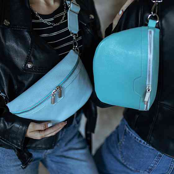 Жіноча шкіряна бананка, сумка з натуральної шкіри, стильна і вишукана жіноча сумочка бірюзаMasterSem Київ