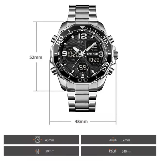 Чоловічий наручний годинник Skmei 1649 (Сріблястий) Київ