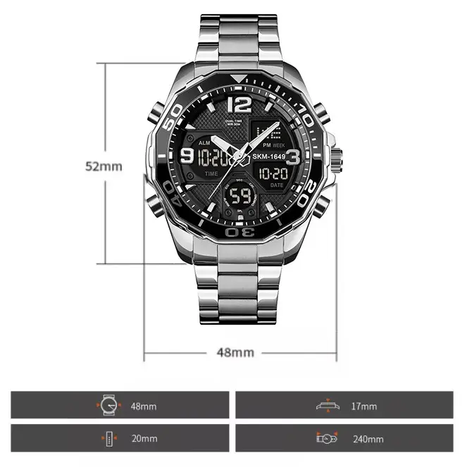 Чоловічий наручний годинник Skmei 1649 (Сріблястий) Київ - фото 5