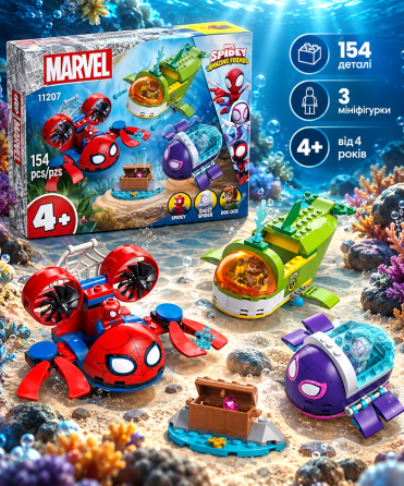 Конструктор LEGO Marvel Spidey 11207 Підводні транспортні засоби, 154 деталі, 3 мініфігурки, від 4 років Київ