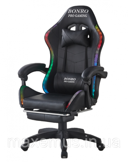Компьютерное кресло для геймера с подсветкой массажем пультом Bonro B 1 4 4 кресло геймерское с подставкой для ног черное Мостиска - изображение 1