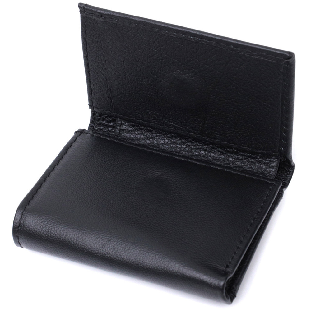 Зручний компактний гаманець з монетницею із натуральної шкіри ST Leather 22742 Чорний Київ - фото 6