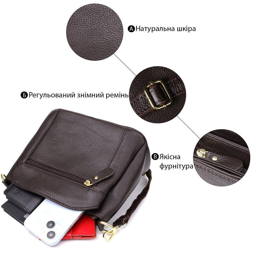 Жіноча сумка з натуральної шкіри зі зручною внутрішньою організацією Vintage 22979 Коричневий Київ - фото 4