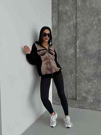 Женская стильная оверсайз худи с капюшоном на молнии петля пенье + турецкая рибана Черный, 48/50 Одесса