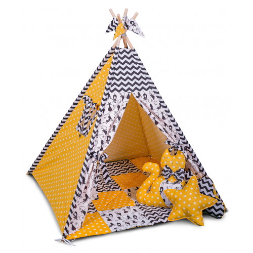 Вігвам Хатка комплект жовто-чорний Кіт з подушкою Київ