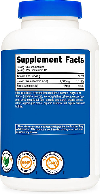 Витамин С с цинком Nutricost Vitamin C with Zinc, 240 Capsules Луцк - изображение 2