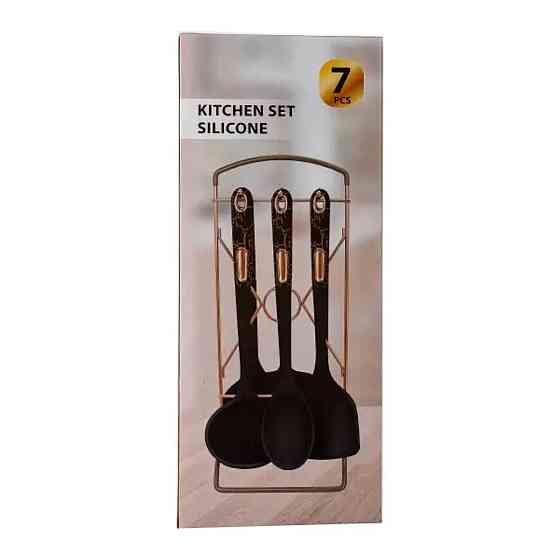 Набір кухонного приладдя на підставці 6 штук кухонні аксесуари Чорний під мармур YRUR5 Коломия