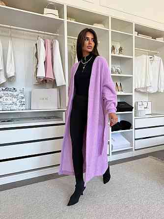 Жіночий затишний довгий кардиган із поясом Альпака. Лаванда Одеса