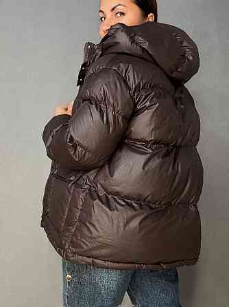 Куртка женская A-N 30046 глянцевая пуффер удлиненная с капюшоном S-M, коричневый, SM Киев