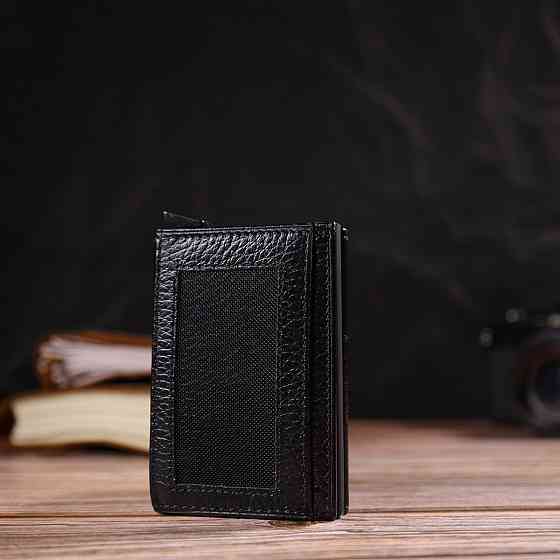 Картхолдер унісекс у три складання з автоматичним механізмом з натуральної шкіри флотар Чорний (CANPELLINI) Київ