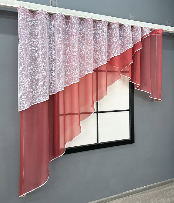 Кухонная занавеска VR-Textil № 00к коралловый с белым 280х170 см (59-976) Киев - изображение 2