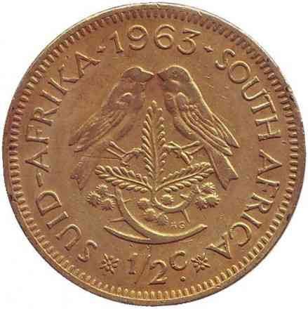 Горобці. Монета 1/2 цента. 1963 рік, ПАР.(Д) Полтава