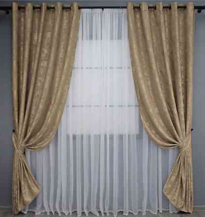 Комплект штор на люверсах VR-Textil Жакард Sultan YL № 1205ш Медово-золотистий 150х250 см 2 шт (37-0061) Київ