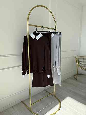 Женский деловой костюм с воротником и манжетами 46 - 48, шоколад Одесса