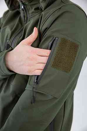 Мужская тактическая демисезонная куртка Soft Shell с капюшоном (Оливковый) XL Киев