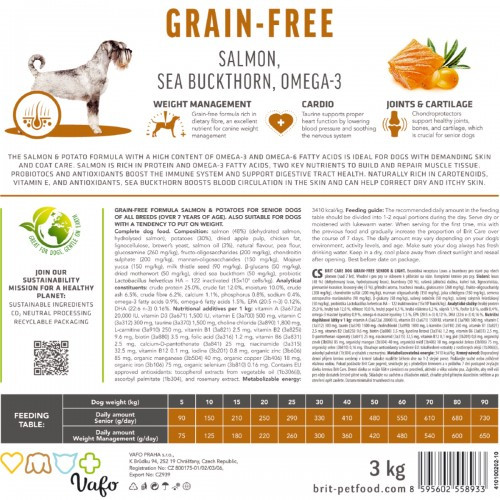 Корм сухий Brit Care Dog Grain-free Senior and Light для старіючих собак беззерновий з лососем 12 кг Київ - фото 7