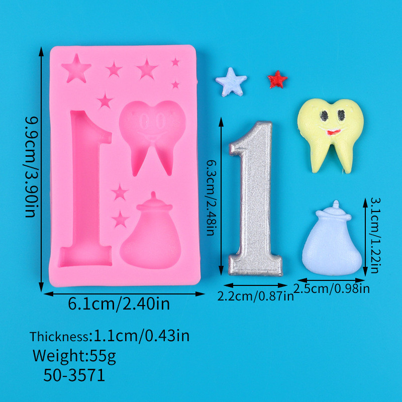 Молд силиконовый Зубик цифра 1 звёздочки 99 на 61 мм розовый Киев - изображение 2