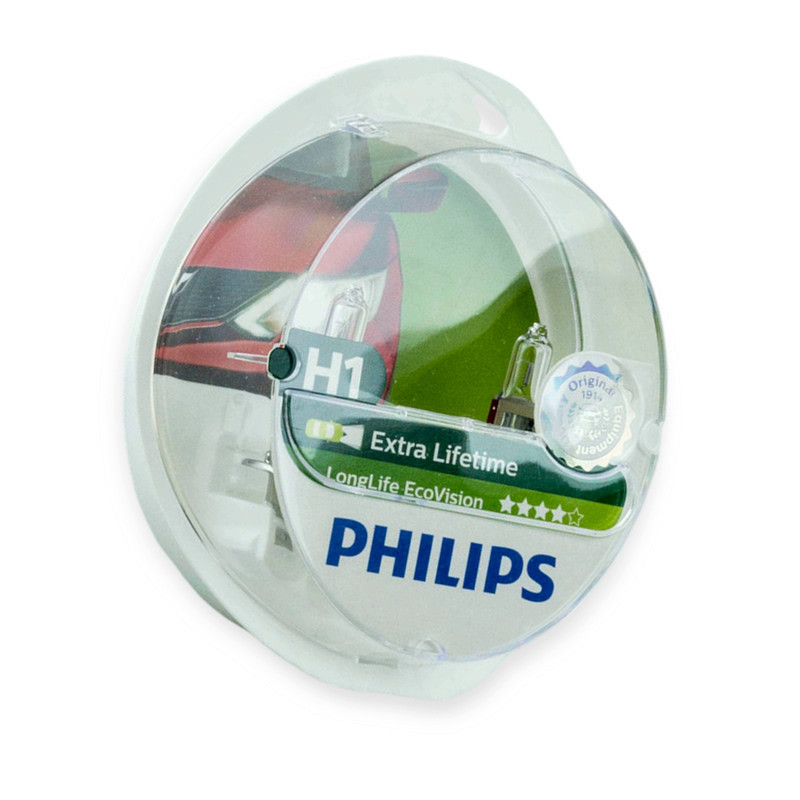 Автолампа 12V 55 W PHILIPS Long Life EcoVision (2шт) H1 Мукачево - фото 1