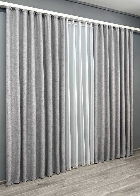 Комплект штор VR-Textil TWEED_V 200х270 2шт и Тюль 600х270 1913ш-1153т Светло-серый с белым 71-144/7 Киев - изображение 3