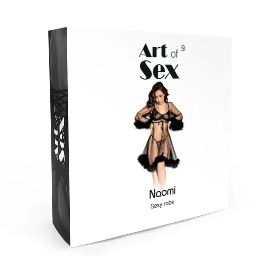 Прозорий халатик з пір'ям Art of Sex Naomi чорний L-2XL Львів