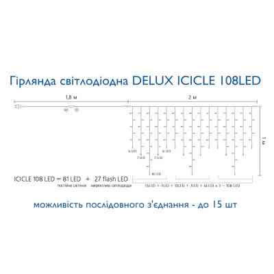 Гірлянда Delux ICICLE 108LED 2x1 м Жовтий flash Білий/Чорний IP44 (90015178) Вінниця