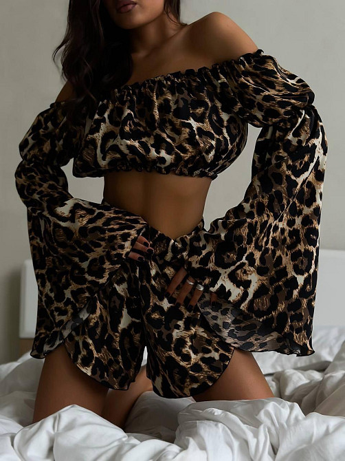 Жіночий стильний трендовий лопардовий костюм натуральна віскоза Одеса - фото 9