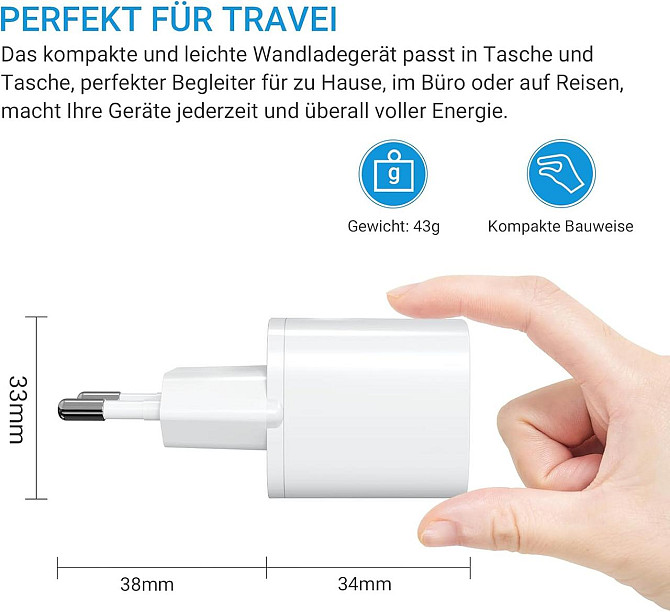 Зарядний пристрій USB-C 33W PD3.0, набір 2 шт, блок живлення для швидкої зарядки телефону, адаптер у Київ - фото 5