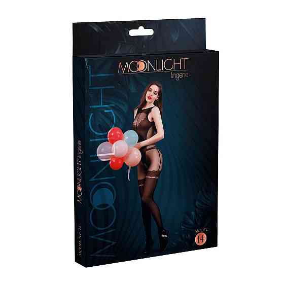 Бодістокінг з доступом Moonlight Model 14 XS-L Black, малюнок боді та панчіх на підв’язках Sex Aura Київ