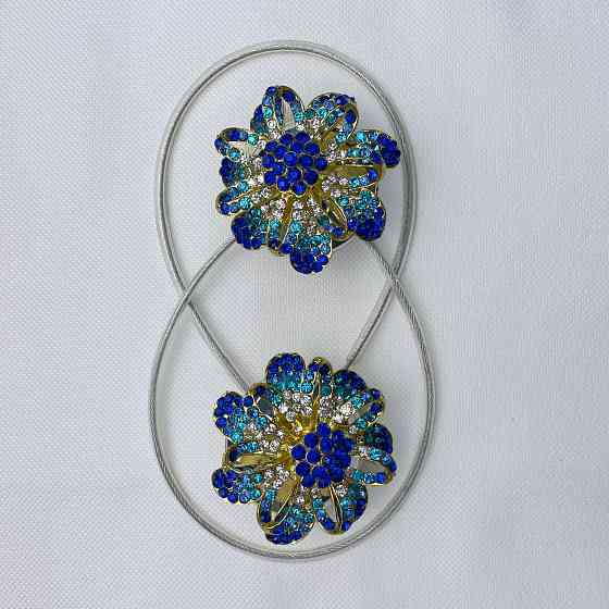 Магніти для штор та гардин "Flowers" набір 2 шт Синій з золотистим (81-199) Київ