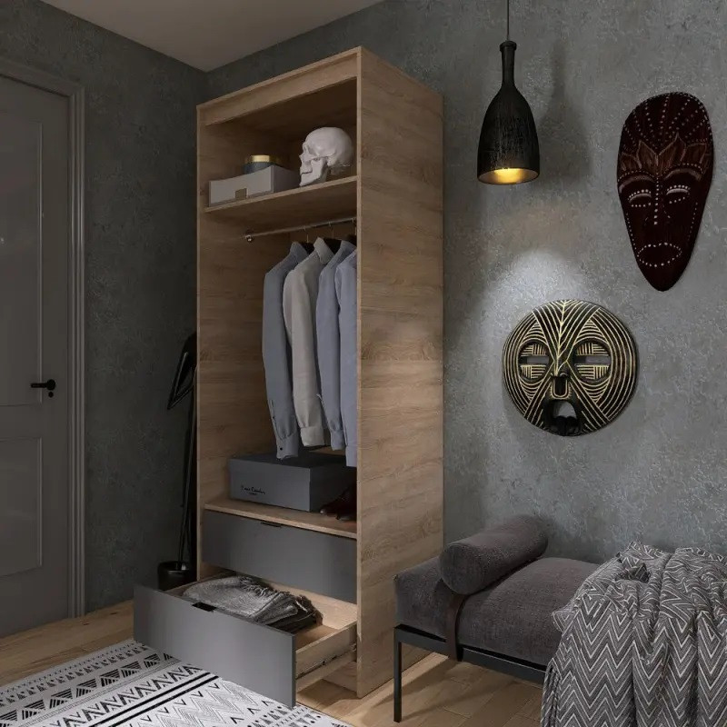 Шафа для одягу з висувними шухлядами Еверест Сіті-800 80,2х50х204,6 см Дуб сонома/Графіт (DTM-071142) Львів - фото 5