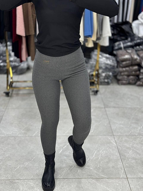 Женские теплые базовые лосины с накатом трикотаж на меху Графит, 46/48 Одесса - изображение 1