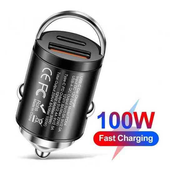 Компактний автомобільний зарядний пристрій/штекер в прикурювач USB-A/TYPE-C QC 3.0 100W 12/24V Харків