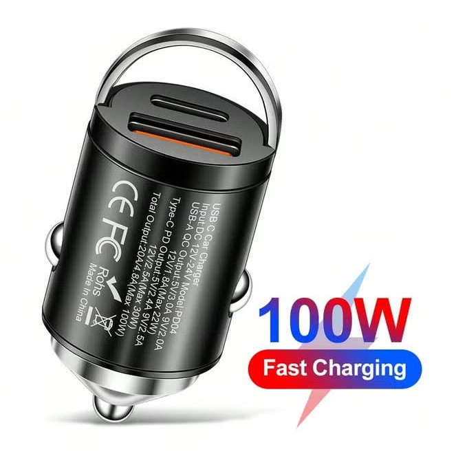 Компактний автомобільний зарядний пристрій/штекер в прикурювач USB-A/TYPE-C QC 3.0 100W 12/24V Харків - фото 6