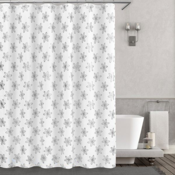 Шторка для ванної та душу 180x180 см, фіранка для ванної кімнати з гачками, біла зі сріблястим візерунком Кам'янець-Подільський