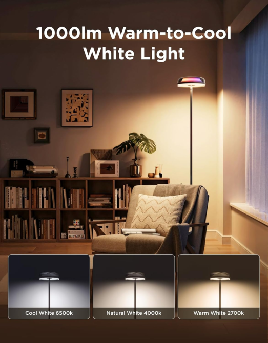Розумний торшер Govee Uplighter RGBIC з ефектом водяних брижів: LED лампа 2 в 1, SmartThings, Alexa, Matter, білий/кольоровий Київ - фото 4