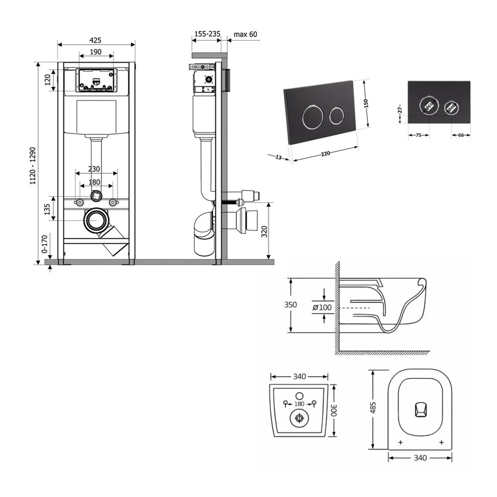 Готове рішення Qtap для ванної кімнати: підвісний унітаз Gemini Ultra Quiet 485×340×350 + комплект інсталяції Nest 4в1 (кругла Київ - фото 2