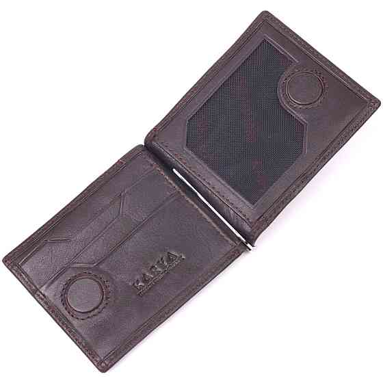 Надійний чоловічий затиск із натуральної шкіри KARYA 21417 Коричневий Київ