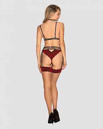Панчохи під пояс із оксамитовою коронкою Obsessive Sugestina L/XL Natural/red Sex Aura Київ