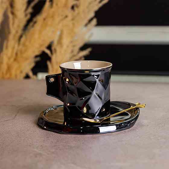 Чашка з блюдцем і ложкою для кави, чорна Київ