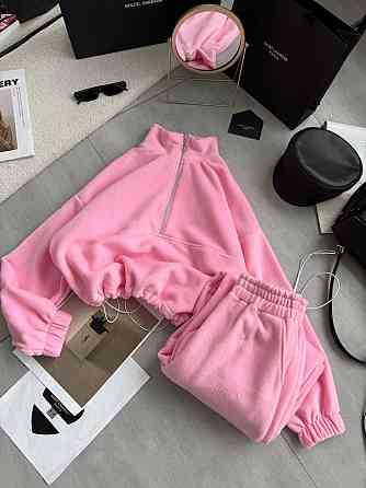 Женский теплый повседневный костюм двойка турецкий двусторонний флис полар Барби Одесса