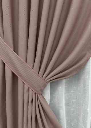 Комплект штор VR-Textil рогожка преміум TERRA LUXE 150х270 2шт і Тюль 600х270 1863ш-115т пудровий з білим 71-080/5 Київ