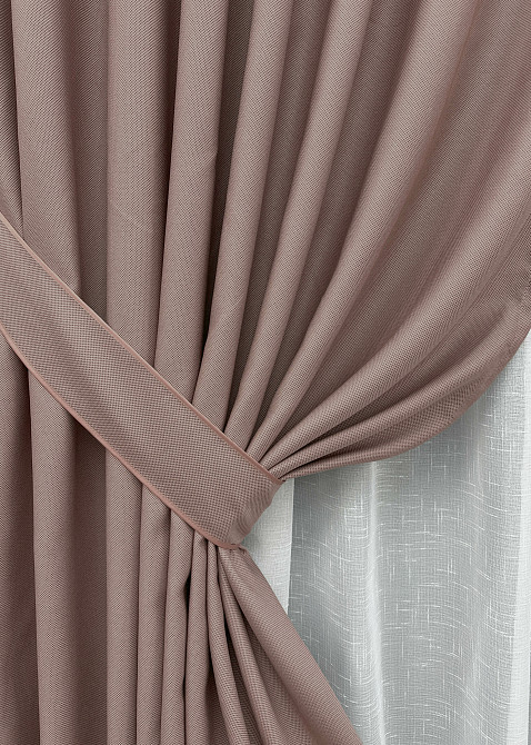 Комплект штор VR-Textil рогожка преміум TERRA LUXE 150х270 2шт і Тюль 600х270 1863ш-115т пудровий з білим 71-080/5 Київ - фото 4