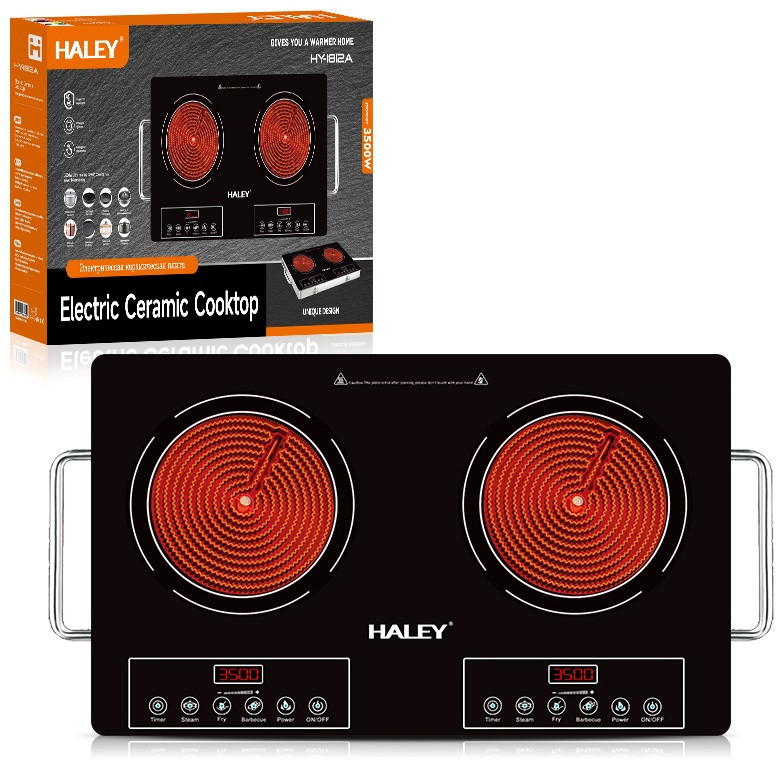 Настільна інфрачервона плита Haley HY-1812A: двоконфоркова електрична плита для будь-якого посуду на 2 зони Одеса - фото 2