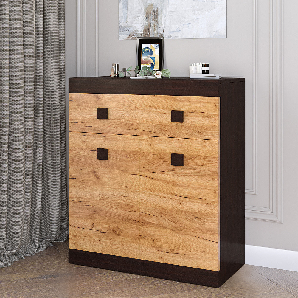 Комод з дверима та ящиком Еверест Соната-4 80х38х94 венге темний + дуб крафт золотий (DTM-2066) Львів - фото 1