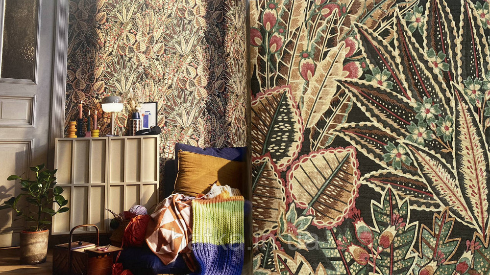 Шпалери вініл на флізеліні AS creation Metropolitan stories By Time 0,53х10 джунглі листя бордо зелені Київ - фото 1